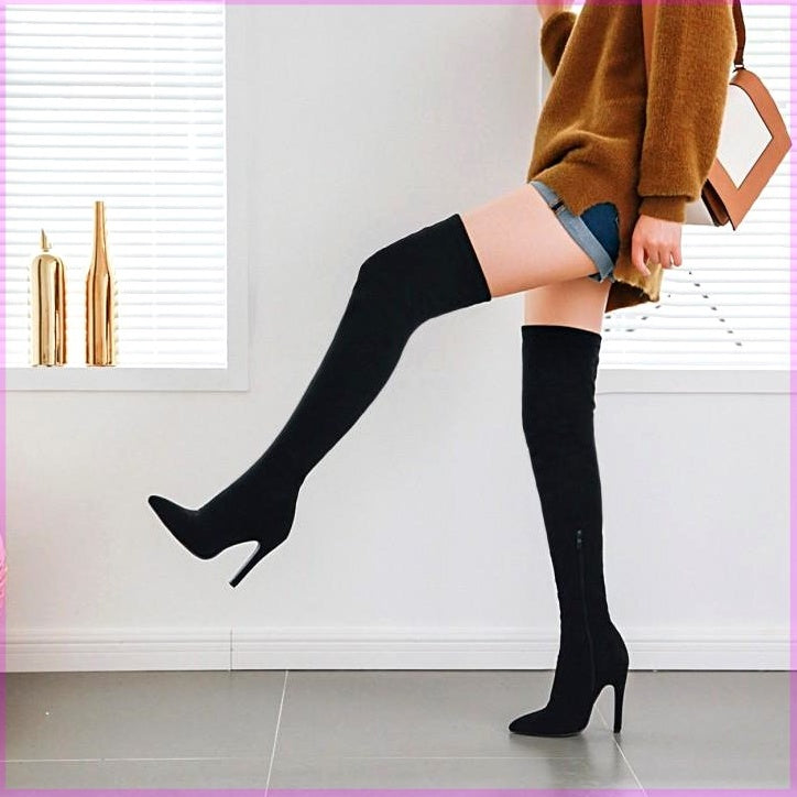 Damen Stretch-Stiefel über dem Knie – Big Red Edition